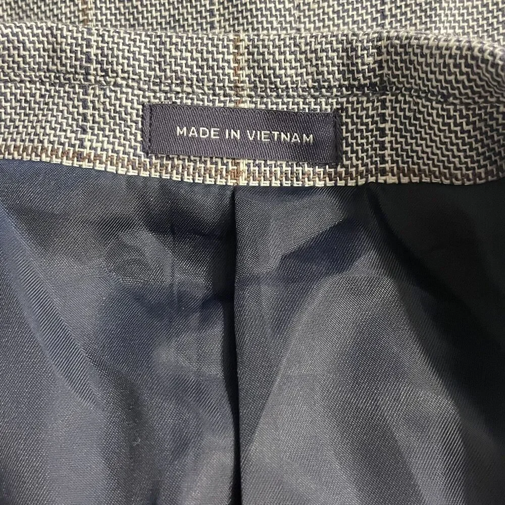 Stafford Blazer Classic Fit Linen Blend Windowpane Plaid Sport Coat 38R New‎